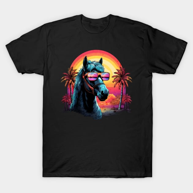 Retro Wave American Horse T-Shirt by Miami Neon Designs